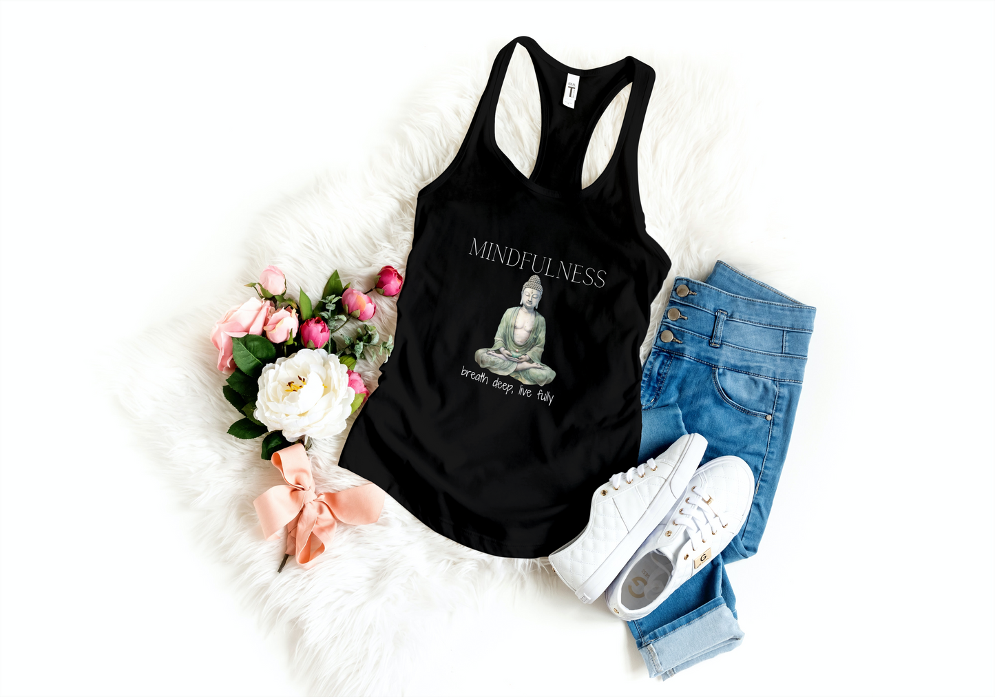 Mindfulness - Buddha breath deep, live fully - Women's Ideal Racerback Tank