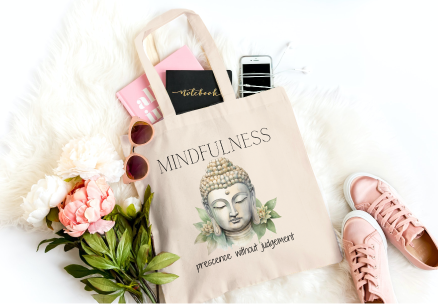 Mindfulness Tote Bag |Yoga Tote Bag | Yoga Gift| Gift For Yoga Lover| Reusable Bag| Inspirational Bag