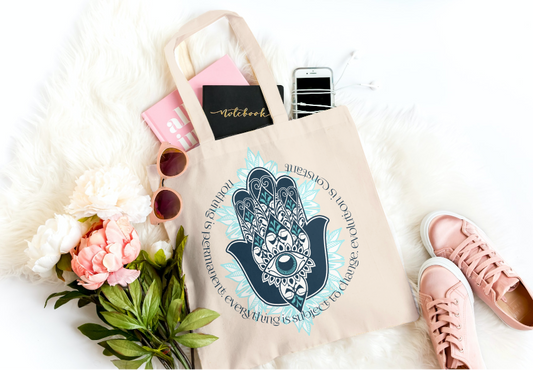 Hamsa hand - Nothing is Permanent Tote Bag | Yoga Gift | Gift For Yoga Lover | Reusable Bag