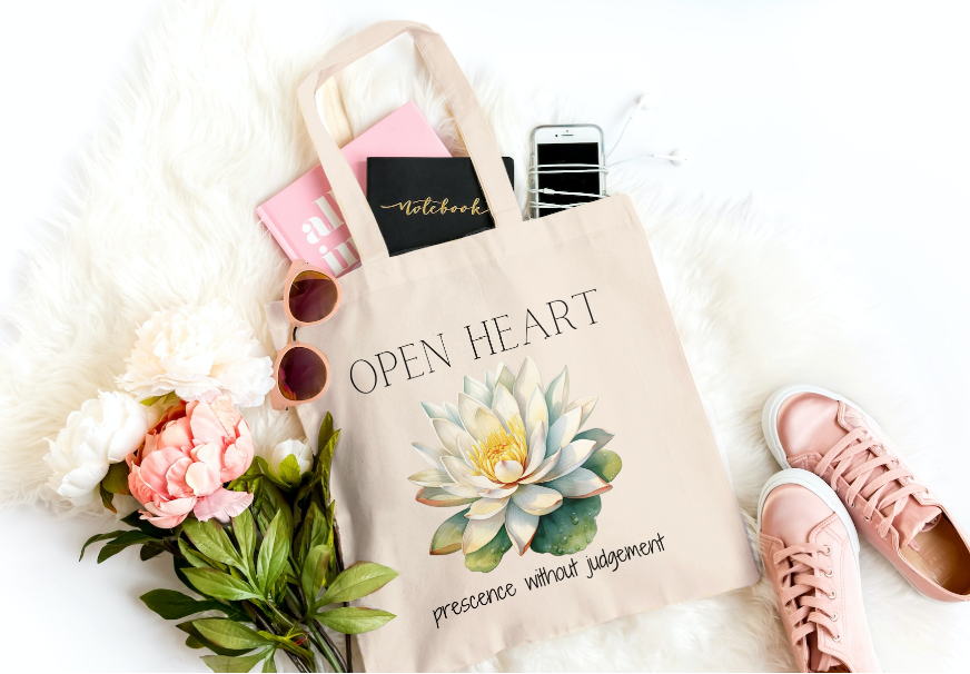 Open Heart Tote Bag, Yoga Tote Bag, Yoga Gift, Gift For Yoga Lover, Reusable Bag, Inspirational Bag