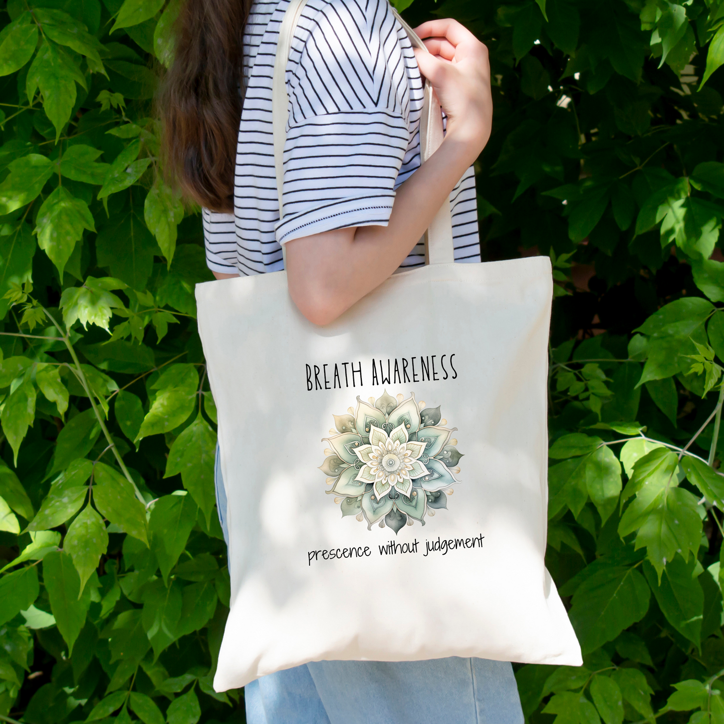 Breath Awareness Tote Bag, Yoga Tote Bag, Yoga Gift, Gift For Yoga Lover, Reusable Bag, Inspirational Bag